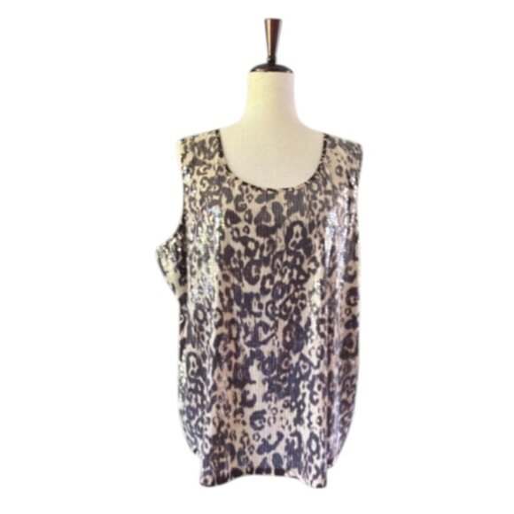 Joan Rivers Brown and Cream Animal Print Tank Top Cami Sequin Front Plus 2X NWT - Picture 1 of 13